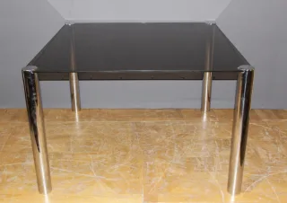 Table de salle à manger en chrome et verre fumé gris 1970