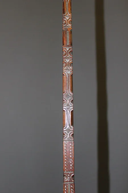 Quenouille et porte quenouille en bois et étain XIX