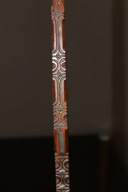 Quenouille et porte quenouille en bois et étain XIX
