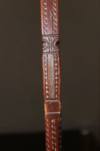 Quenouille et porte quenouille en bois et étain XIX