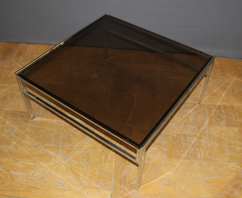 Coffee Table In Chrome And Smoked Glass Around 1970