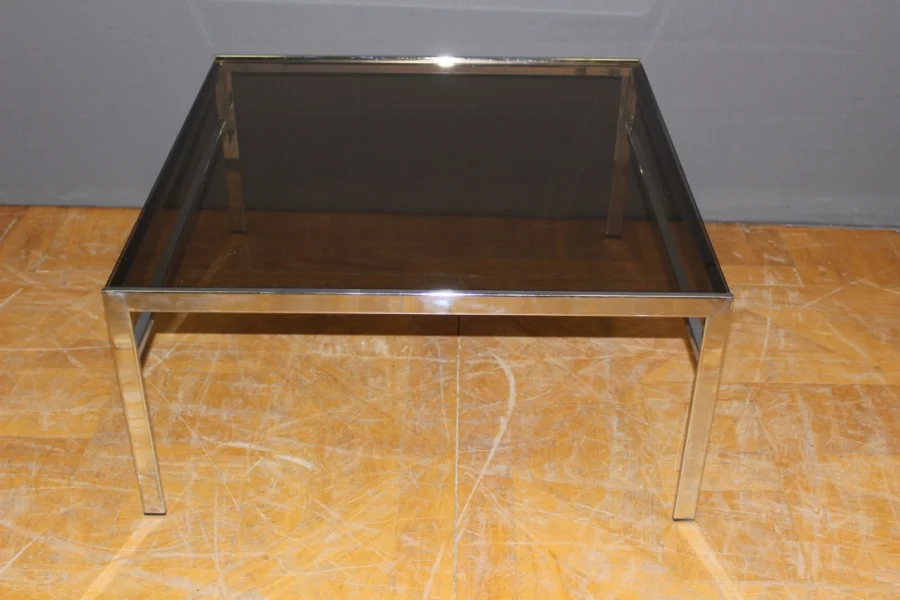 Coffee Table In Chrome And Smoked Glass Around 1970
