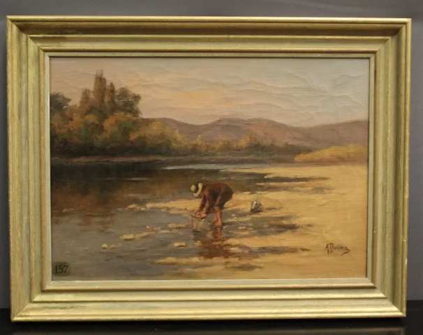 Huile sur toile  La Pêche Aux Coquillages Par Dubiez