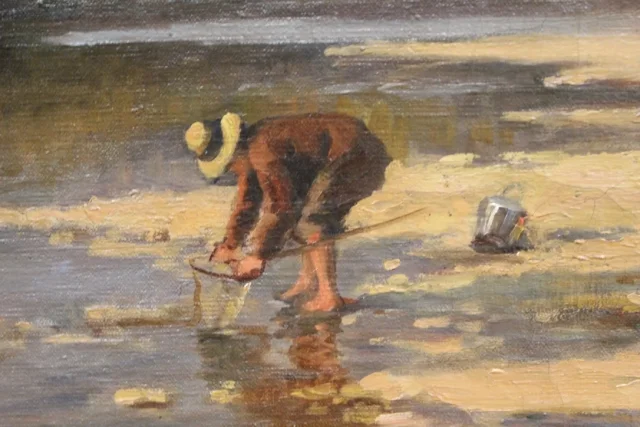 Huile sur toile  La Pêche Aux Coquillages Par Dubiez