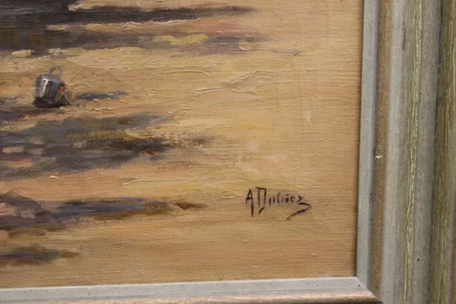 Huile sur toile  La Pêche Aux Coquillages Par Dubiez