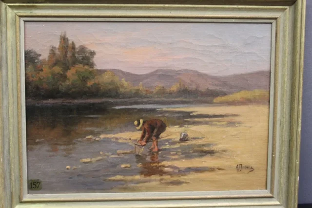 Huile sur toile  La Pêche Aux Coquillages Par Dubiez