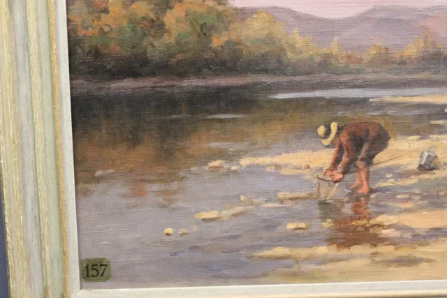Huile sur toile  La Pêche Aux Coquillages Par Dubiez