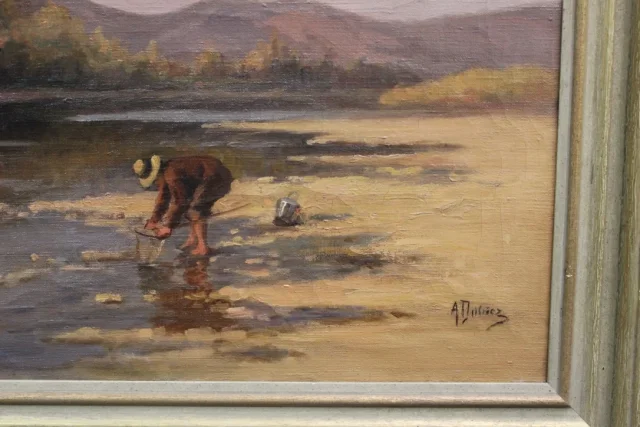 Huile sur toile  La Pêche Aux Coquillages Par Dubiez