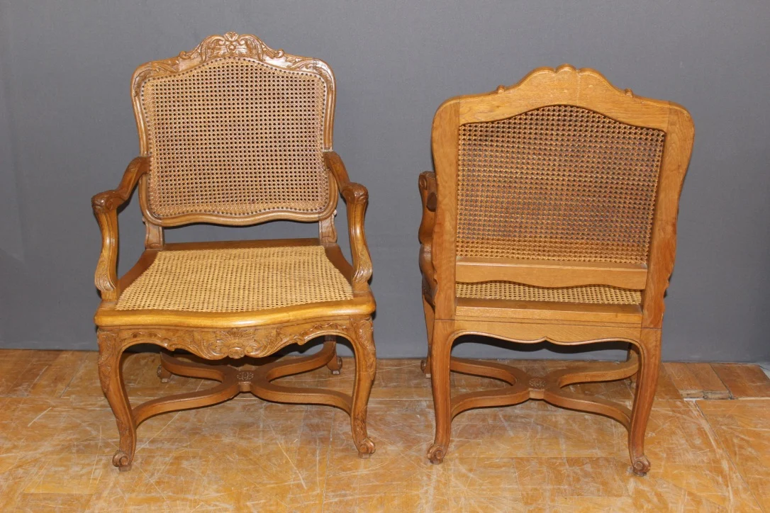 Pair Of Regency Style Armchairs In Carved Oak Late XIX