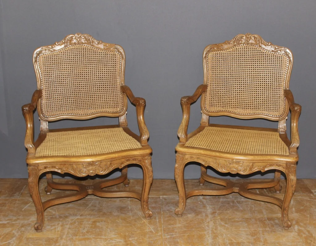 Pair Of Regency Style Armchairs In Carved Oak Late XIX