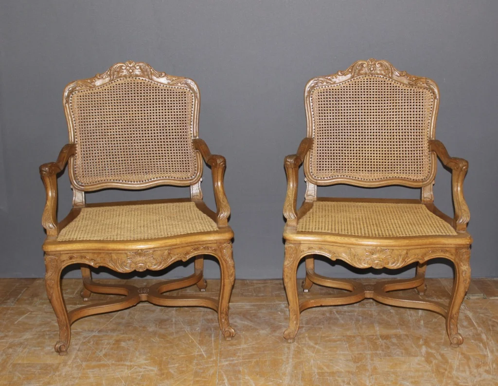 Pair Of Regency Style Armchairs In Carved Oak Late XIX