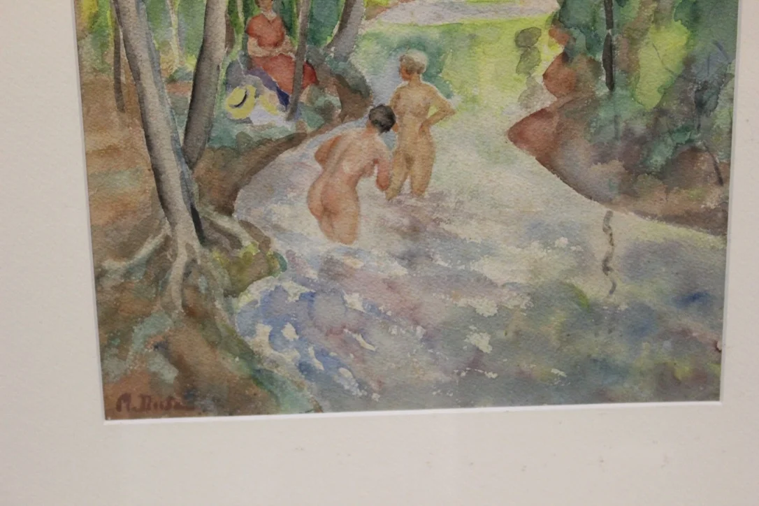 Aquarelle femmes à la rivière par Miron Duda