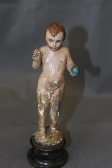 Enfant Jesus en bois sculpté polychrome XVIII