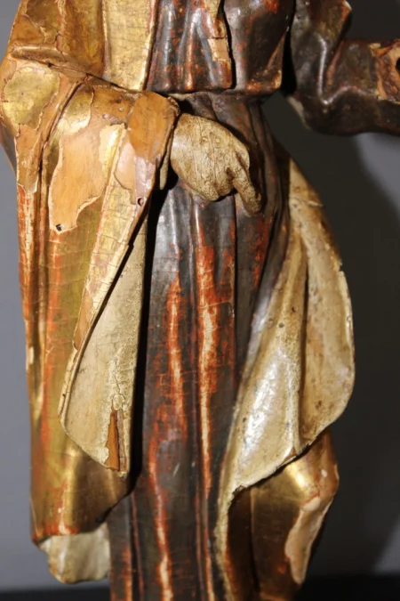 Sculpture d'une Sainte En Bois Polychromé Et Doré XVIII