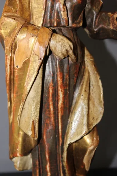 Sculpture d'une Sainte En Bois Polychromé Et Doré XVIII