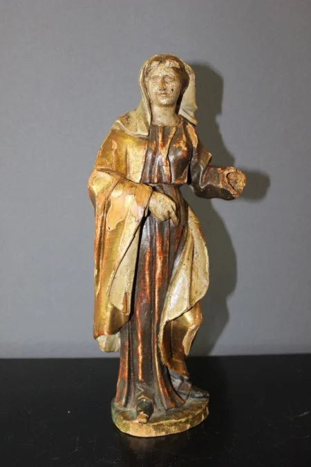 Sculpture d'une Sainte En Bois Polychromé Et Doré XVIII