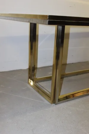 Table de salle à manger en acier chromé et laiton par Roméo Rega vers 1970
