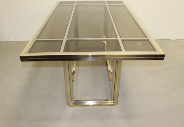 Table de salle à manger en acier chromé et laiton par Roméo Rega vers 1970