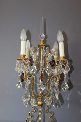 Girandole en métal doré et pampilles vers 1950