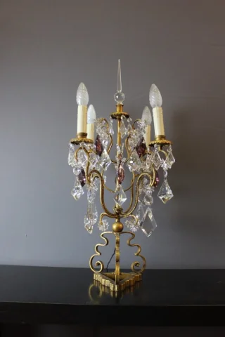 Girandole en métal doré et pampilles vers 1950