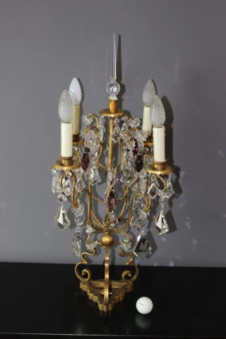 Girandole en métal doré et pampilles vers 1950