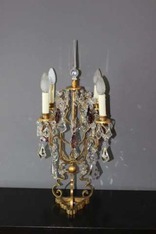 Girandole en métal doré et pampilles vers 1950