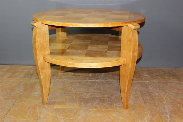 Guéridon d'époque Art Déco En Bouleau De Norvège à Deux Plateaux Vers 1930