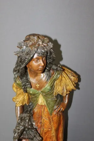 Sculpture Représentant Une Paysanne En Terre Cuite Par Stellmacher Vers 1900