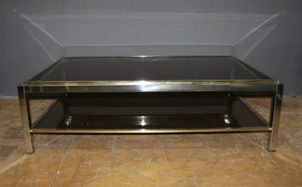 Grande table basse en chrome et doré entourage de Willy Rizzo vers 1970