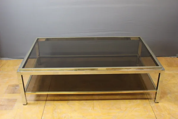 Grande table basse en chrome et doré entourage de Willy Rizzo vers 1970