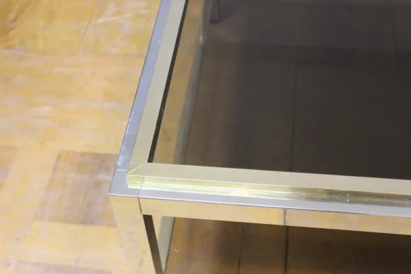 Grande table basse en chrome et doré entourage de Willy Rizzo vers 1970