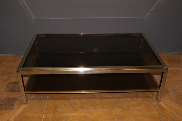Grande table basse en chrome et doré entourage de Willy Rizzo vers 1970