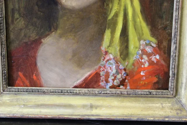 Huile sur carton Gitane au foulard jaune début XX