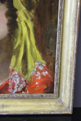 Huile sur carton Gitane au foulard jaune début XX