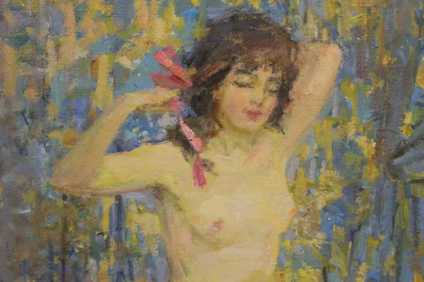 Huile Sur Toile Jeune Femme Au Noeud Rose Par Riasnianski