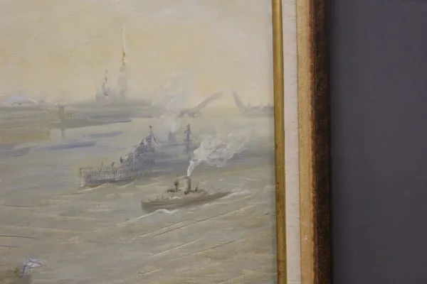 Huile Sur Toile Scène De Marine  l'Entrée Au Port XX