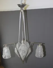 Lustre à plaques d'époque Art Déco signé Degué