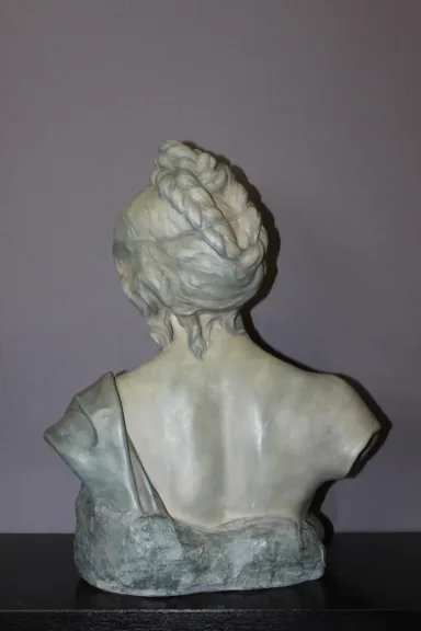 Buste De Jeune Femme En Céramique à Patine Bleu Vert Signé Bernstamm édition Emile Muller