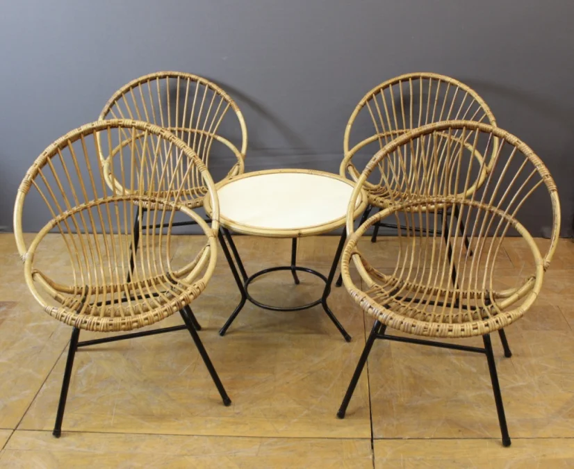 RATTAN TABLE AND CHAIRS