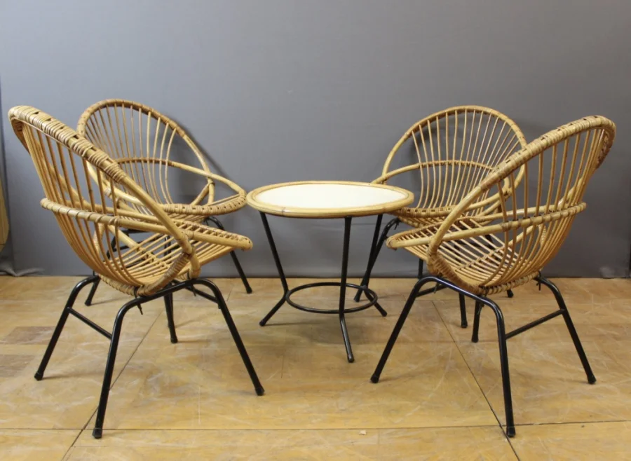 RATTAN TABLE AND CHAIRS