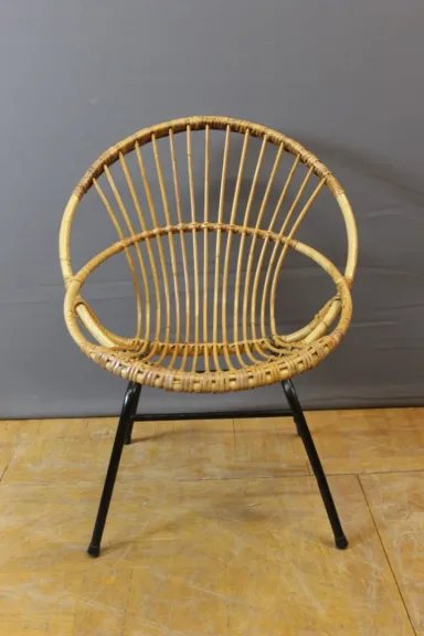 Salon En Rotin Et Fer Laqué Noir Par Rohe Noordwole Vers 1950