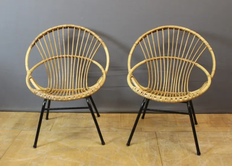 Salon En Rotin Et Fer Laqué Noir Par Rohe Noordwole Vers 1950