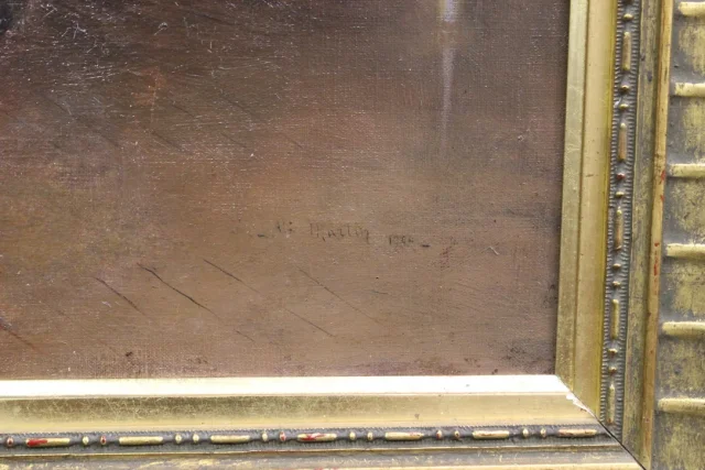 Huile sur toile représentant " la femme à la lettre" par Alfred Martin datée 1904