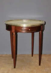 Table Bouillotte De Style Louis XVI En Acajou Et Laiton Vers 1900