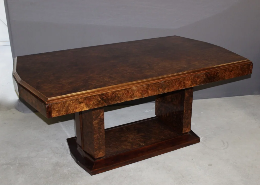 Table d'époque Art Déco En Acajou Et Loupe d'Orme Vers 1930