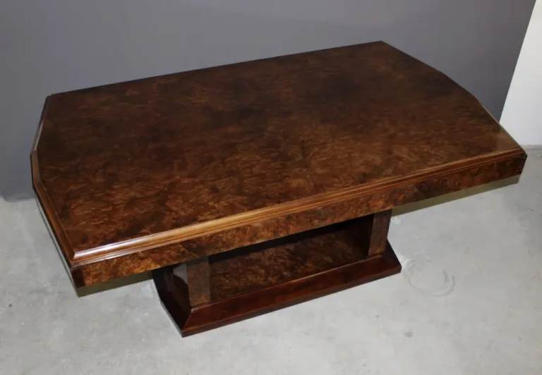 Table d'époque Art Déco En Acajou Et Loupe d'Orme Vers 1930