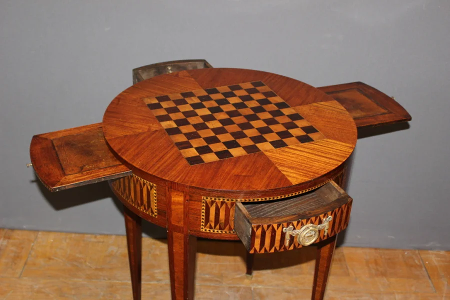 Table Bouillotte De Style Louis XVI En Marqueterie Vers 1900
