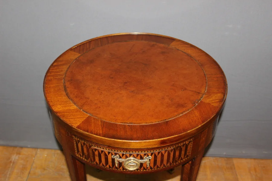 Table Bouillotte De Style Louis XVI En Marqueterie Vers 1900