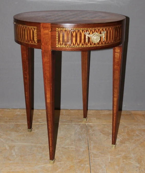 Table Bouillotte De Style Louis XVI En Marqueterie Vers 1900