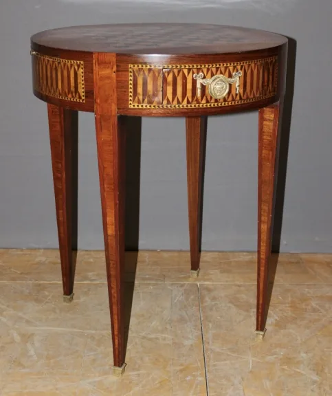 Table Bouillotte De Style Louis XVI En Marqueterie Vers 1900